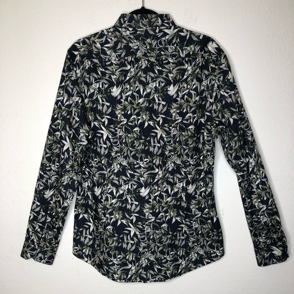 Moss London Men’s Tropical Print Button Up Extra Slim Fit Formal Collar Shirt - Picture 3 of 13